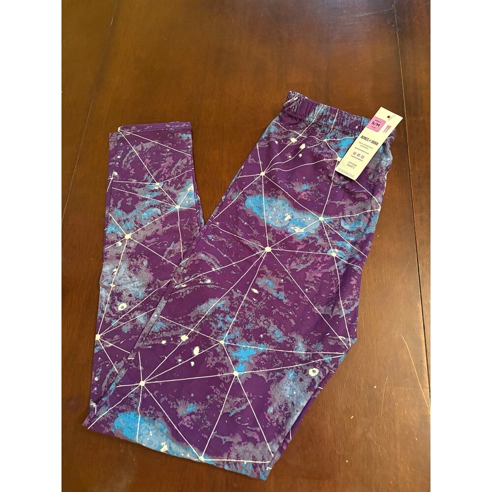 Agnes & Dora women’s leggings S/M high waisted soft galaxy stars blue purple